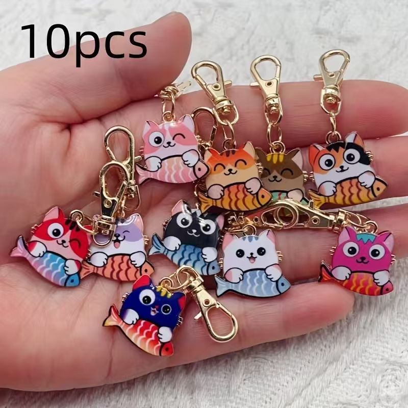 Packaging - 10개의 합금 프린트 고양이 열쇠고리, 가방,