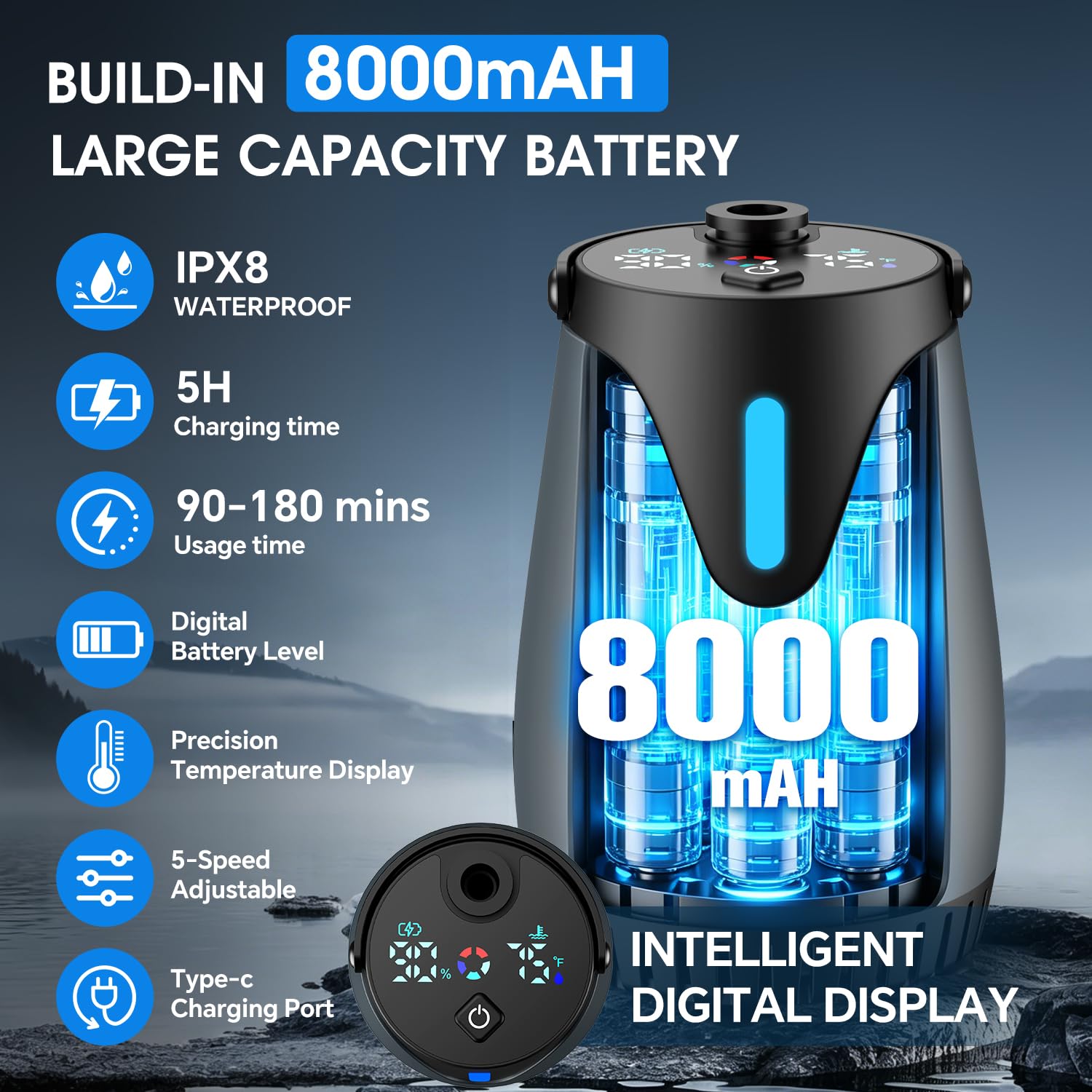 휴대용 캠핑 샤워기 8000mAh 충전식 캠프 샤워 펌 - Vacuum Chamber Kit With Pump 리뷰 및 가격